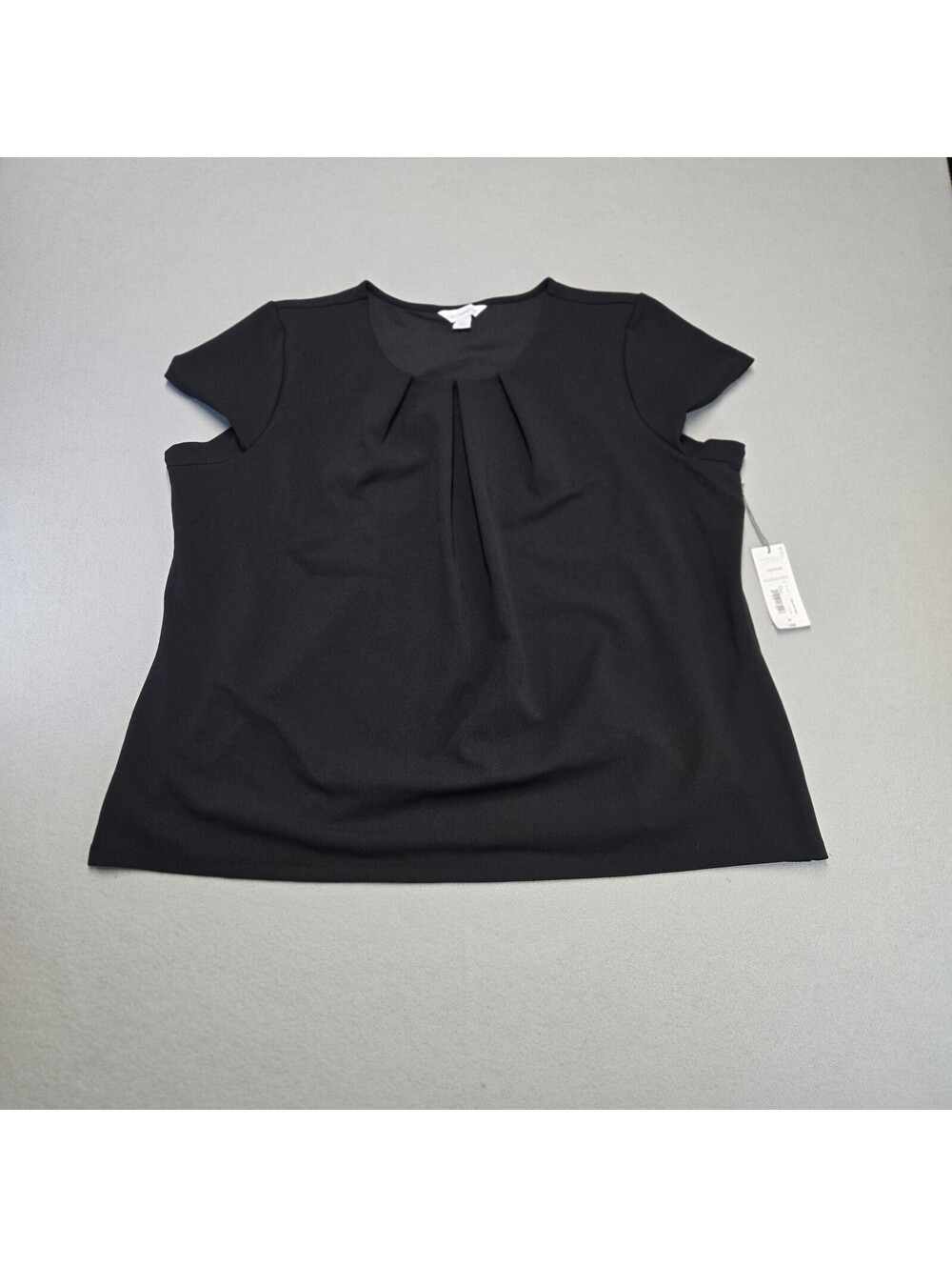 Liz Claiborne Pleated Neck Blouse Womens 2X Black Knit Pullover Short Sleeve NWT